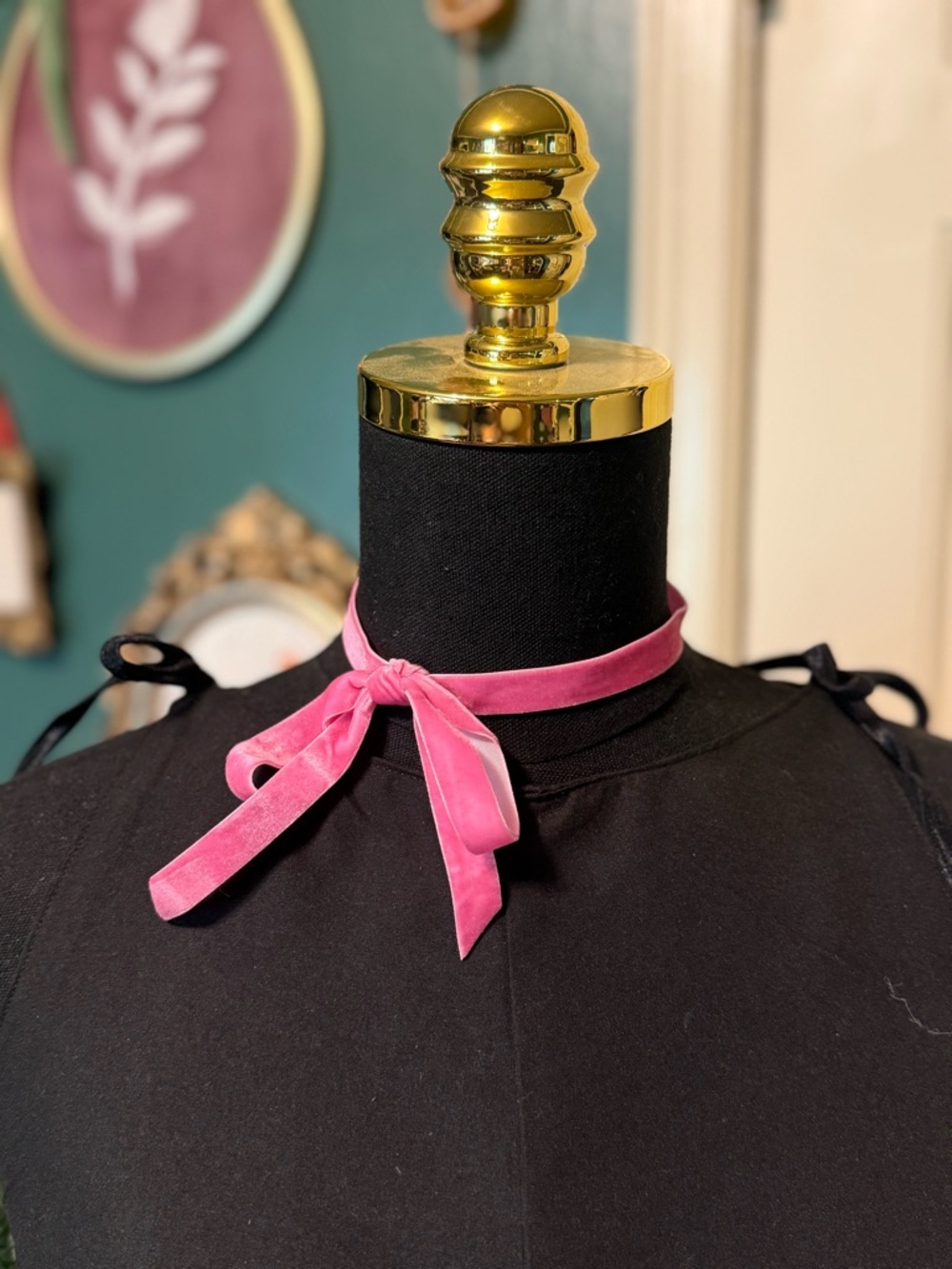 Pink Velvet Bow Rococo Choker Necklace